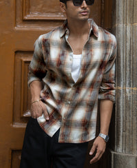 Beige Washed Checks Shirt