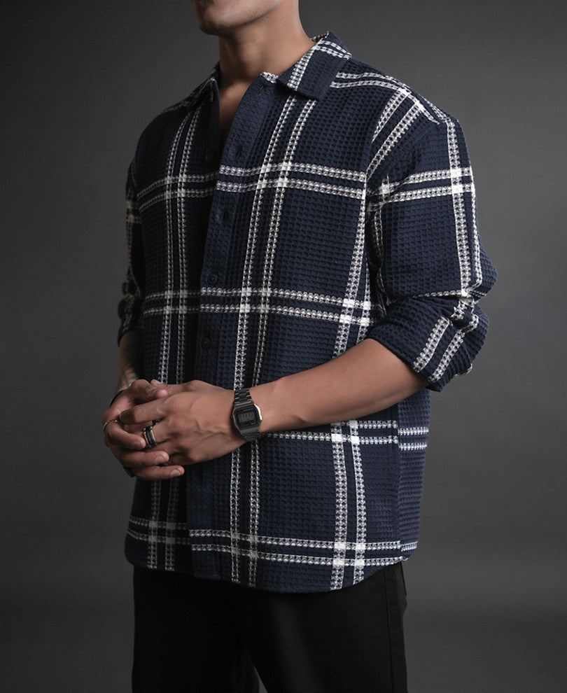 トップス W broadcloth trad check shirt 2 OVY Blue and White Structured Checks Oversized Shirt – Powerlook