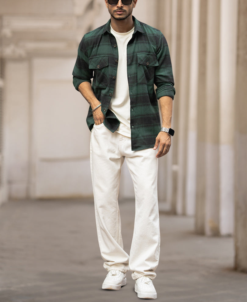 Green Checks Regular Fit Full Sleeves Shirt