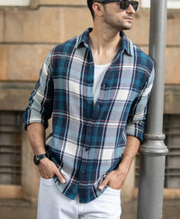 Navy Structured Checks Shirt