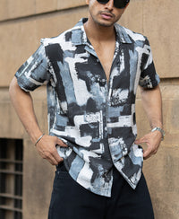 Grey Lightweight Printed Regular Fit Half Sleeves Shirt
