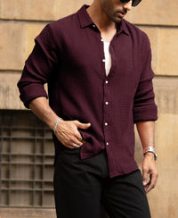 Wine Crinkled Shirt