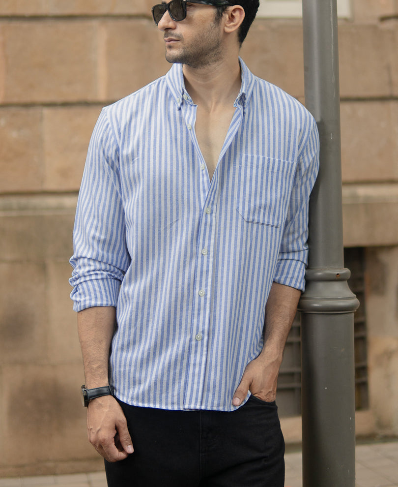 Light Blue Striped Button Down Shirt - Main Image