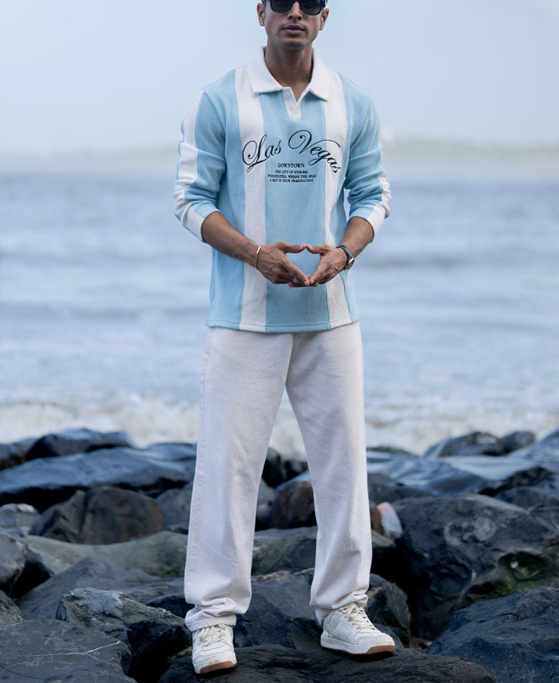 Blue Paneled Embroidery T-Shirt