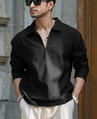 Black Lightweight Structured Kurta Shirt