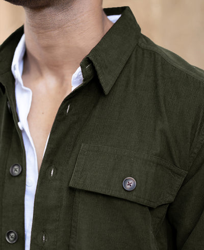 Olive Corduroy Shirt With Pockets