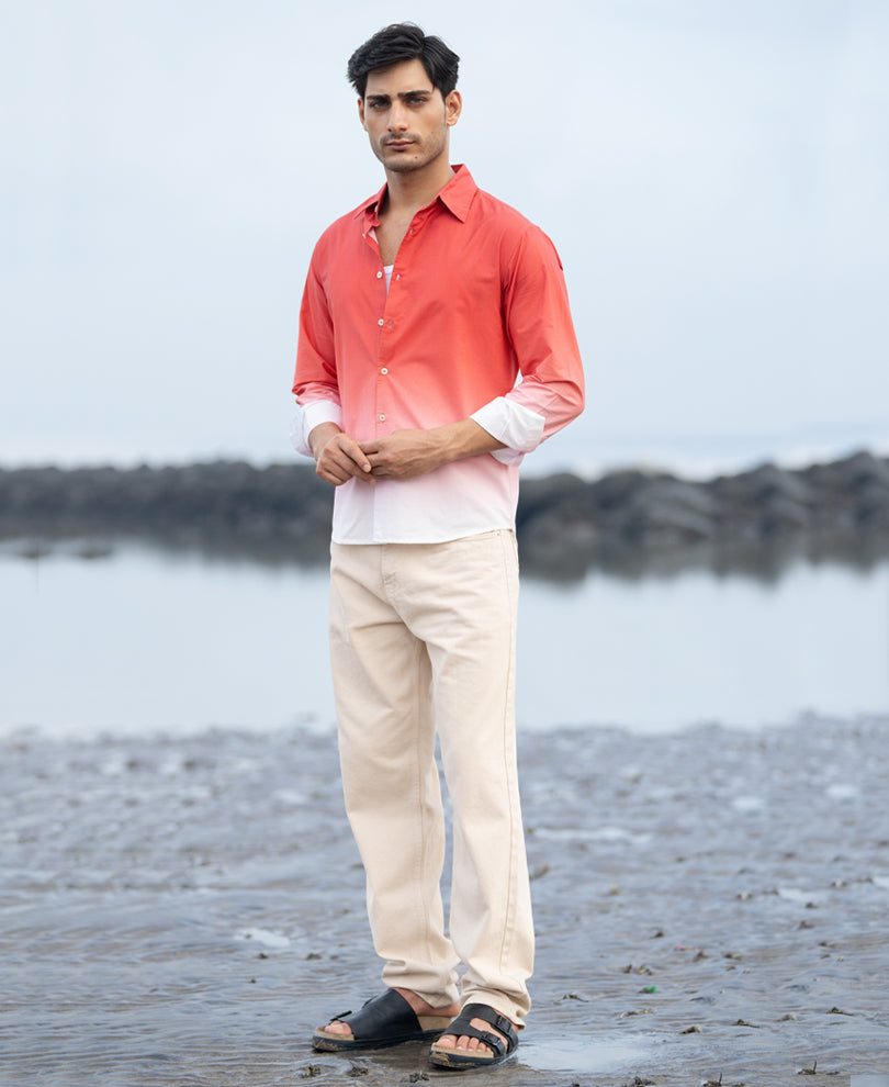 Coral Red Ombre Print Shirt