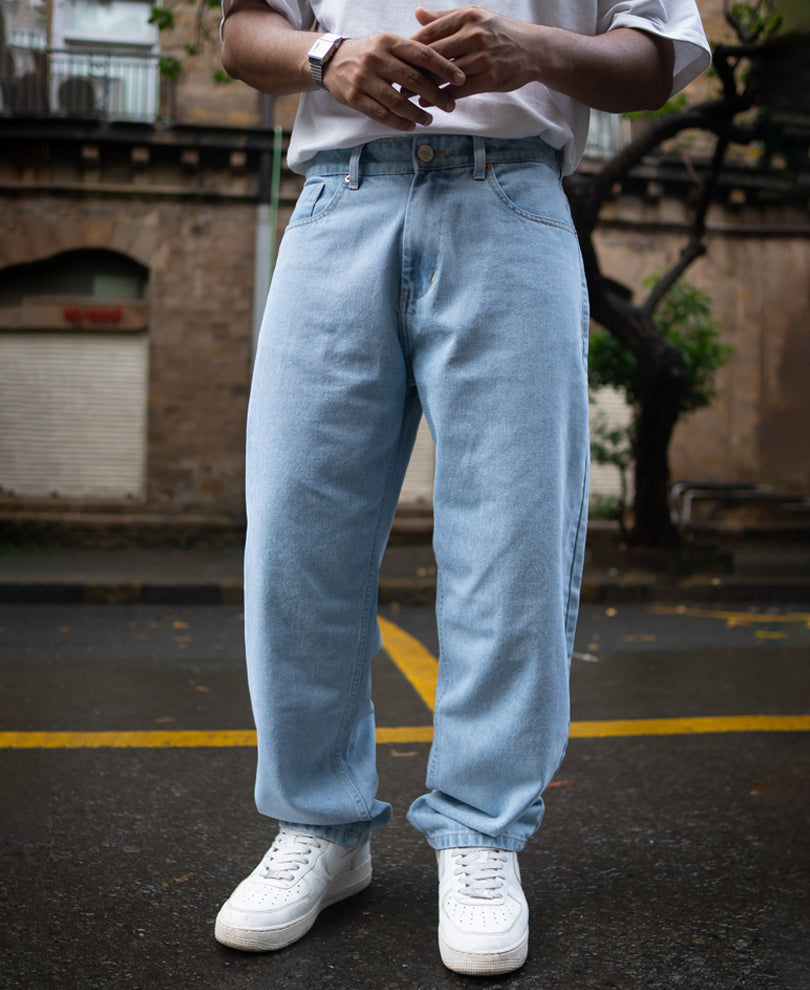 Ice Blue Basic Baggy Fit Denim Jeans