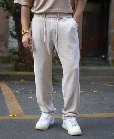 Light Beige Corduroy Regular Fit Track Pant