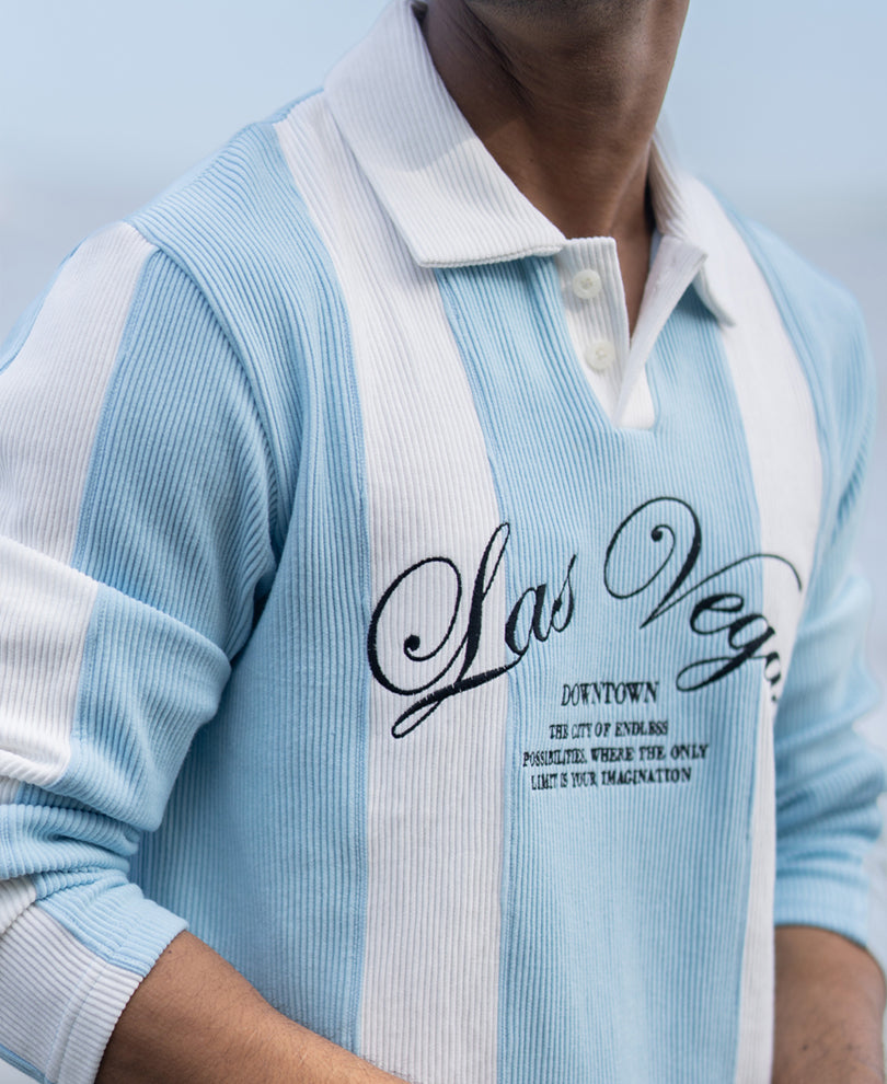 Blue Paneled Embroidery T-Shirt