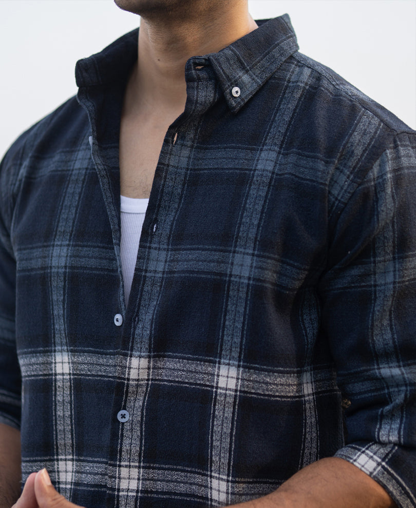 【NAVY】Ombre check shirt Navy Ombre Checks Shirt
