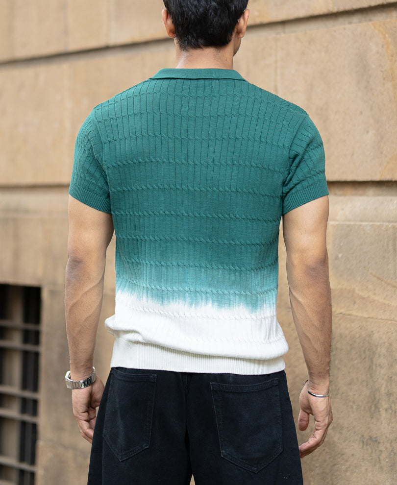 Green Knit Ombre Half Sleeves T-Shirt