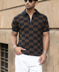 Brown And Black Jacquard Knit T-Shirt