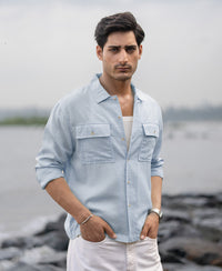 Light Blue Linen Double Pocket Shirt