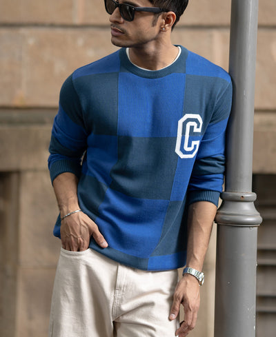 Blue Jacquard Knit T-Shirt