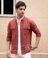 Brick Embroidered Linen Shirt
