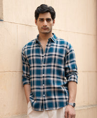 Teal Structured Checks Shirt 100% Cotton