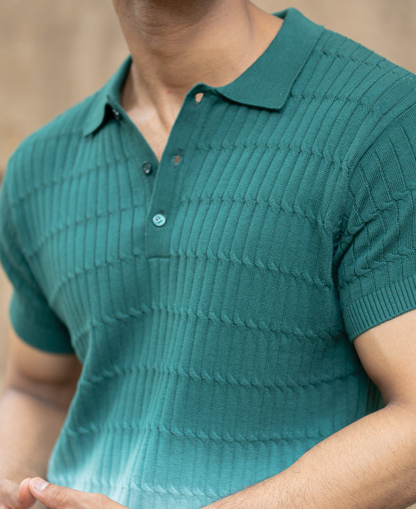 Green Knit Ombre Half Sleeves T-Shirt