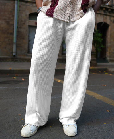 Cream Waffle Baggy Fit Track Pant