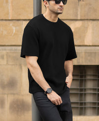 Black Structured Oversized Half Sleeves T Shirt