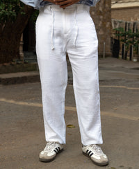 White Regular Fit Crinkled Trouser