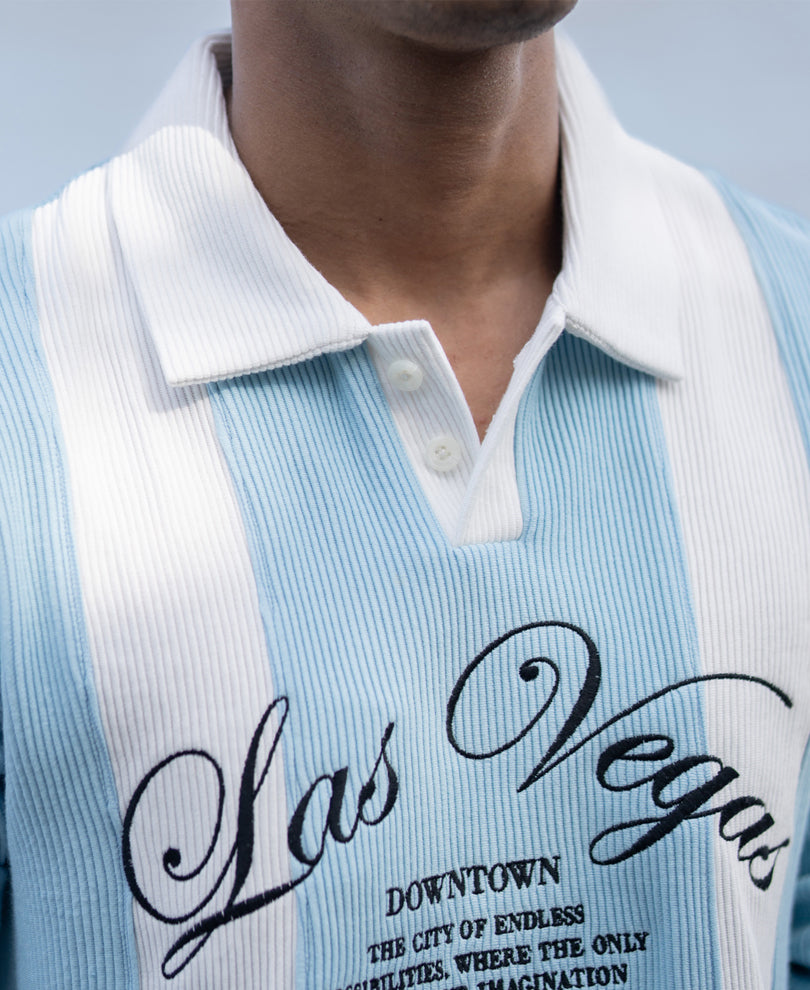 Blue Paneled Embroidery T-Shirt