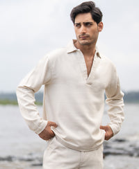 Cream Striuctured Cotton Kurta Shirt