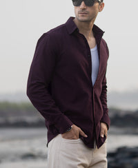 Wine Structured Striped Shirt