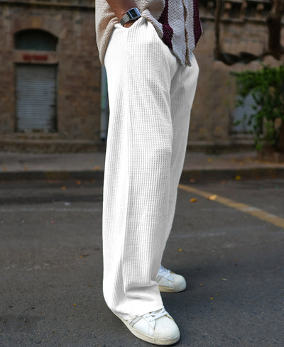 Cream Waffle Baggy Fit Track Pant