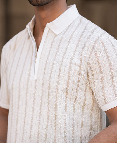 White Stripe Contrast Polo T-Shirt