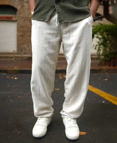 Off White and Beige Baggy Fit Pant