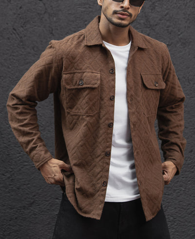 Dark Brown Regular Fit Full Sleeves Shirt