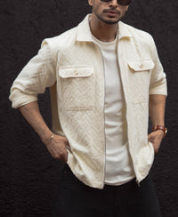 Cream Zip Style Full Sleeves Regular Fit Shirt