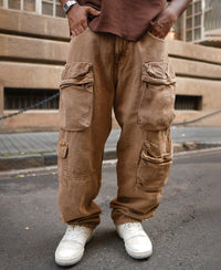 Camel Denim Cargo Baggy Fit Jeans