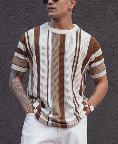 Multicolor Regular Fit Striped Half Sleeves T Shirt