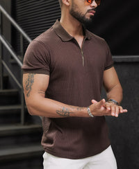 Dark Brown Regular Fit Half Sleeves Tshirt
