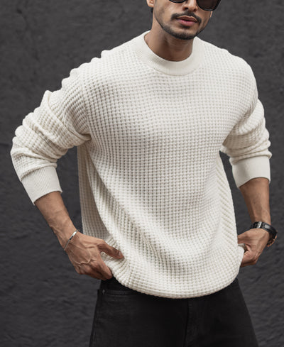 Off White Structured Regular Fit Full Sleeves T-Shirt