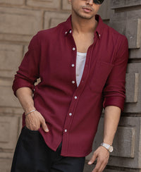 Maroon Corduroy Regular Full Sleeves Shirt