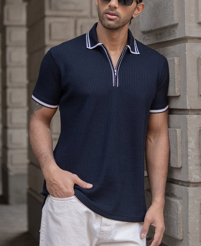 Navy Structured Polo T-Shirt