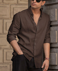 Brown Linen Blend Shirt