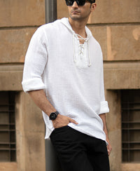 White Crinkled Hooded Shirt