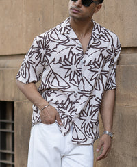 Beige Floral Print Structured Shirt