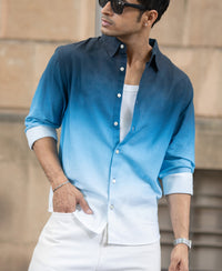 Dark Blue Ombre Print Shirt 100% Cotton