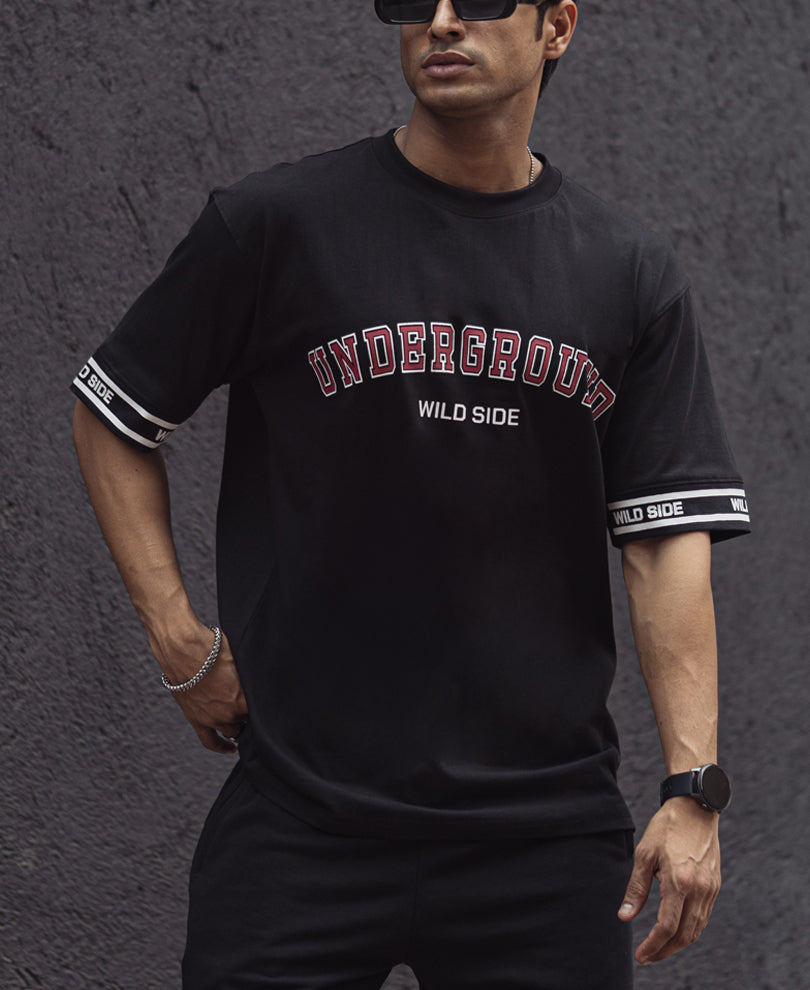 Black Underground Printed Oversized Half Sleeves T Shirt