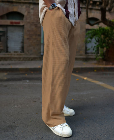Beige Waffle Baggy Fit Track Pant