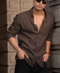Brown Linen Blend Shirt