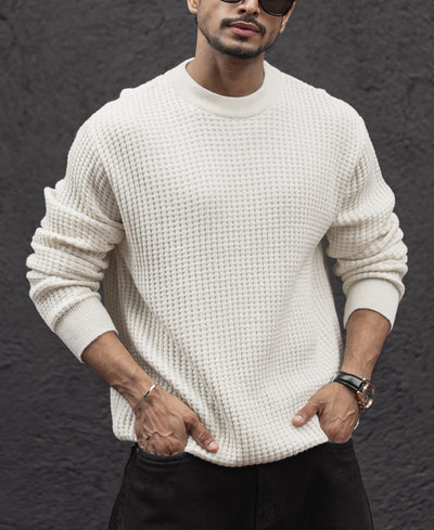 Off White Structured Regular Fit Full Sleeves T-Shirt