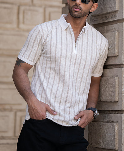 White Stripe Contrast Polo T-Shirt