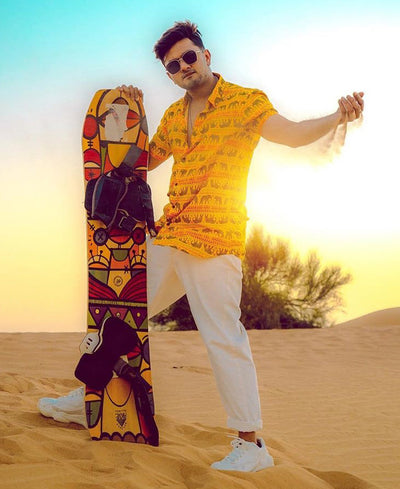 Yellow Elephant Print Half Sleeves Shirt