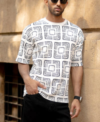 White Geometric Print T-Shirt